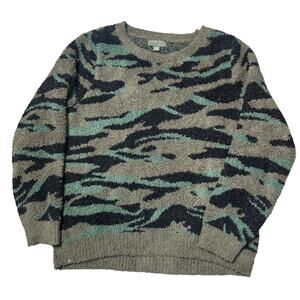 Barefoot Dreams Cozychic Knit Seaside Crew Neck Pullover Sweater Green Camo